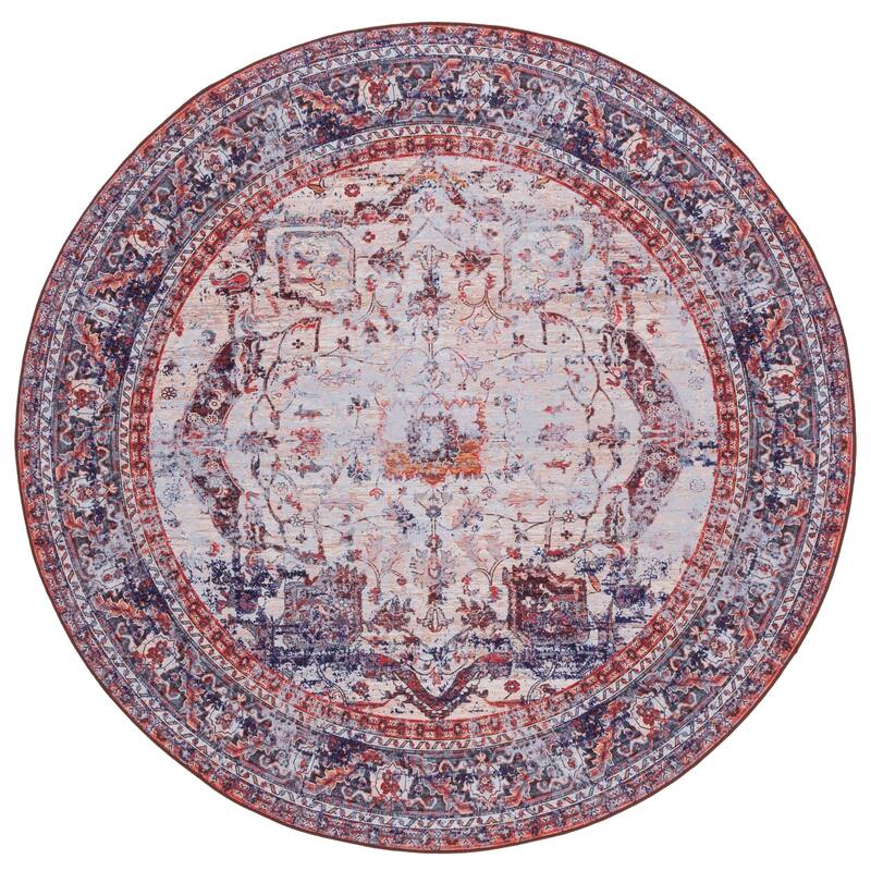 SAFAVIEH Tucson Marilia Transitional Machine Washable Rug - 6' Round - Beige/Red