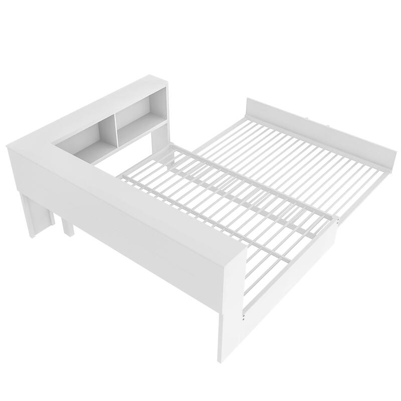 White Full Metal Daybed with Trundle, Storage Cabinets, and USB Ports