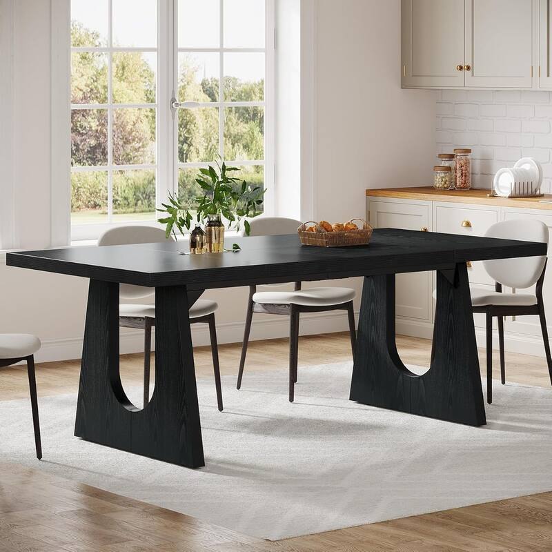 71" Farmhouse Black Dining Table Rustic Rectangular Solid Wood Legs