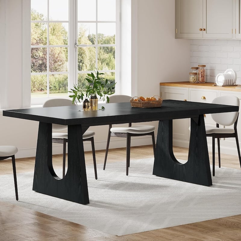 71" Farmhouse Dining Table for 6-8, Large Rustic Rectangular Kitchen & Dinner Table with Solid Wood Legs - Black