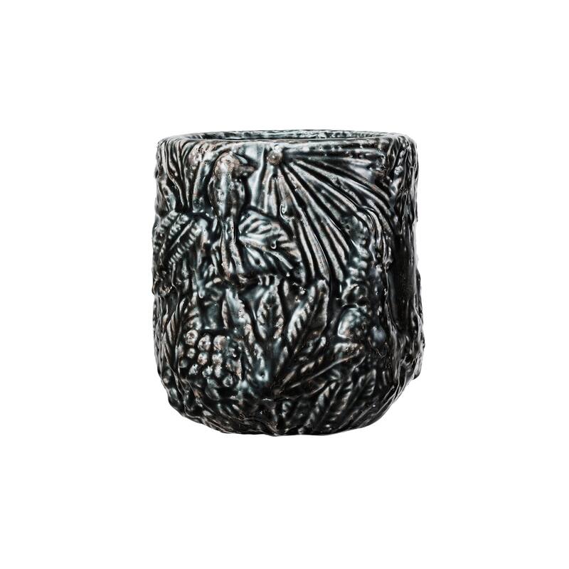 Decorative Terra-cotta Planter with Embossed Pattern - 7.1"L x 7.1"W x 6.8"H
