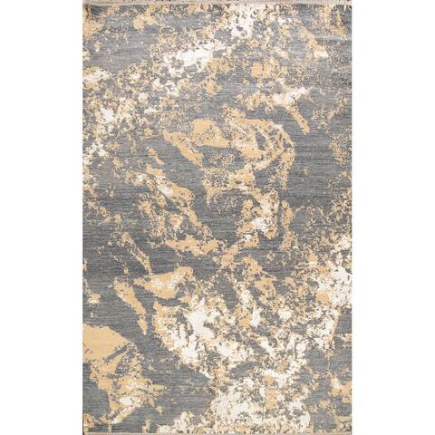 Wool/ Silk Oriental Vegetable Dye Abstract Area Rug Hand-knotted - 6'2" x 9'2"