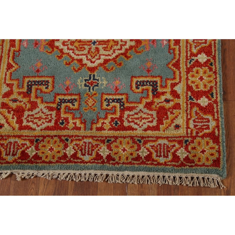 Geometric Viss Indian Runner Rug Handmade Wool Carpet - 2'7"x 11'9"