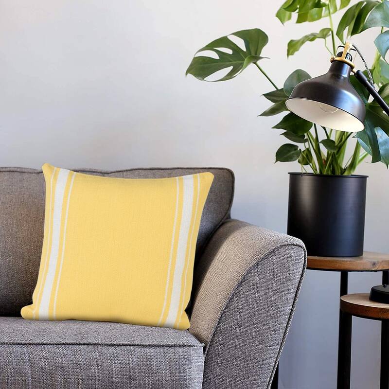 Handwoven Geometric Striped Cotton Throw Pillow Cover - 20" - Yellow and White