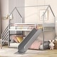 preview thumbnail 1 of 1, Silver Twin over Twin Metal Bunk House Bed with Convertible Slide, Storage Staircase Silver