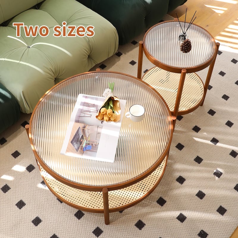 Modern Coffee Table Set Farmhouse Nesting Round Coffee Tables with 2 Tiers of Storage, for Living Room - 1 Item, Side Table