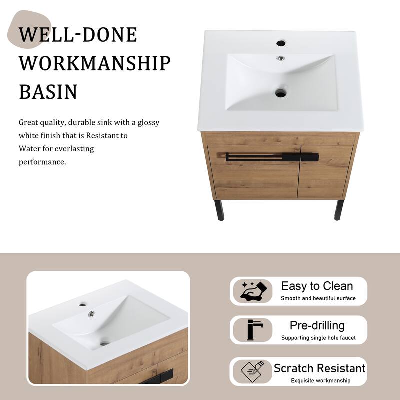 Beingnext 24"/30"/36" Bathroom Vanity with Sink, Freestanding or Floating Bathroom Vanity with 2 Doors and 1 Adjustable Shelf