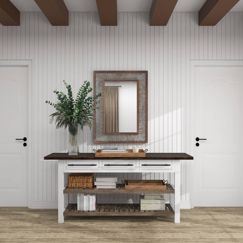 Brown Mango Wood Living Room Decor Tray with Slot Handles (Set of 3)