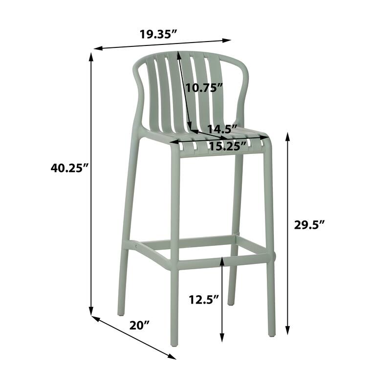 Set of 2 All-Weather Outdoor Bar Stools, 29.5"H Green Perforated Slat Back - Patio, Poolside & Kitchen Island 
