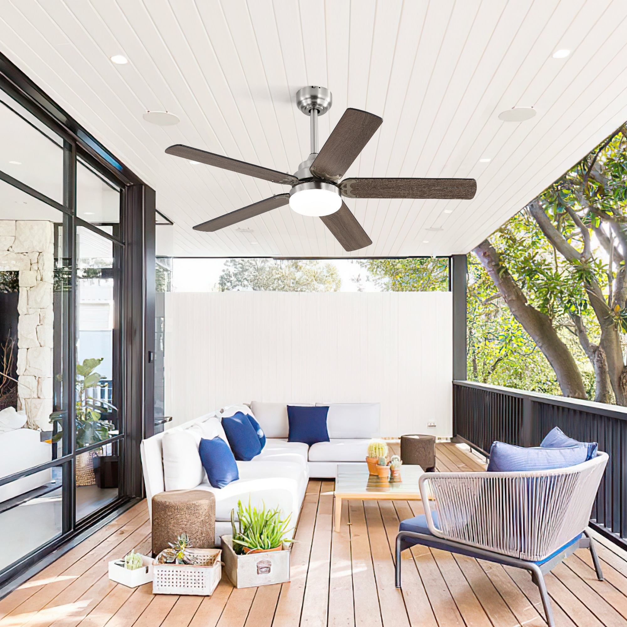 42 Inch Low Profile Ceiling Fans with Remote, Flush Mount LED Ceiling Fan Lighting with 5 Reversible Blades Energy Dc Motor