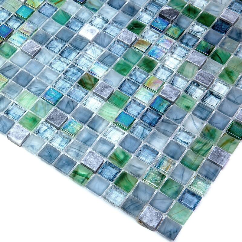 Apollo tile 12" x 12" Mingles Glossy Stone Blue Gray Glass Tile (18.69 sq ft/case) - 20 Pack