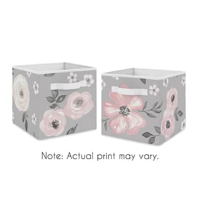 Grey Watercolor Floral Collection Foldable Fabric Storage Bins - Blush Pink Gray and White Shabby Chic Rose Flower Farmhouse