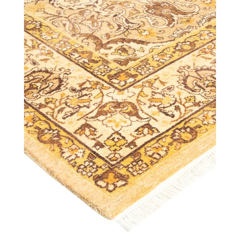 Overton Handknotted Wool Traditional Oriental Yellow Area Rug - 5' x 8'
