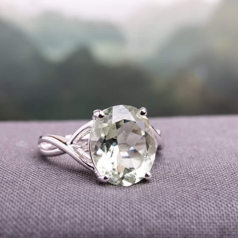 Miadora Sterling Silver 4 1/3ct TGW Green Amethyst and Diamond Accent Cocktail Ring
