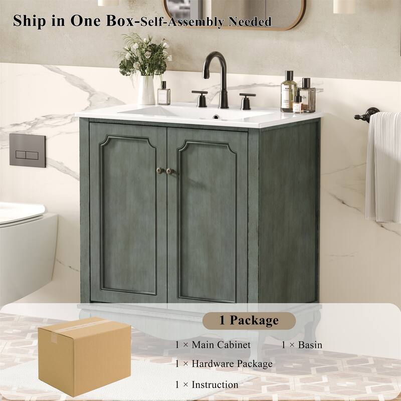 30" Vintage Bathroom Vanity with Rectangle Ceramic Sink