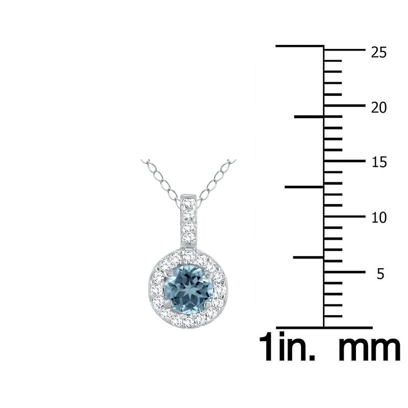 Marquee 1/2 Carat TW Halo Aquamarine And Diamond Pendant in 10K White Gold
