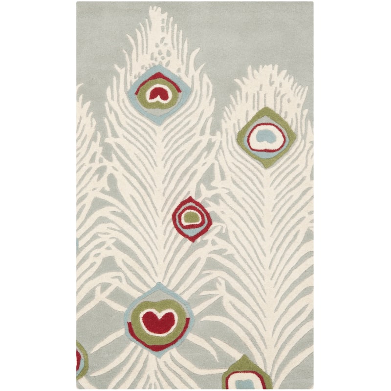 SAFAVIEH Handmade Ciera Feathers Blue New Zealand Wool Rug - 2'6" x 4' - Grey/Ivory