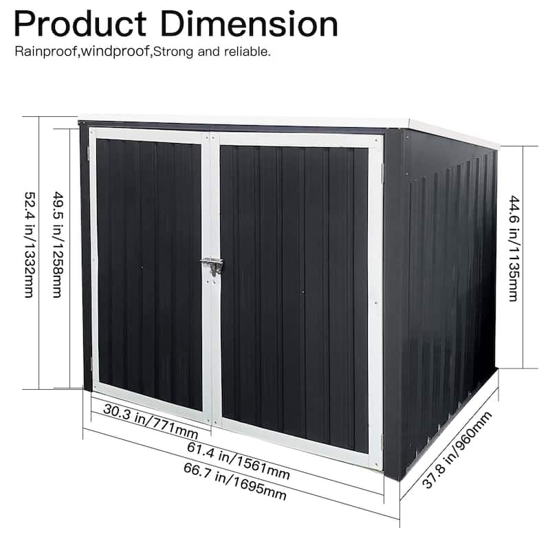 Grey Metal Outdoor Garbage Bin Shed