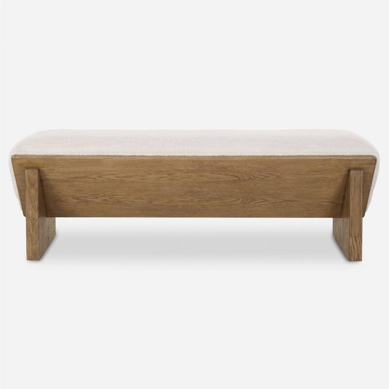 Upholstered Wooden Wedged Bench - 59" - Cream and Brown
