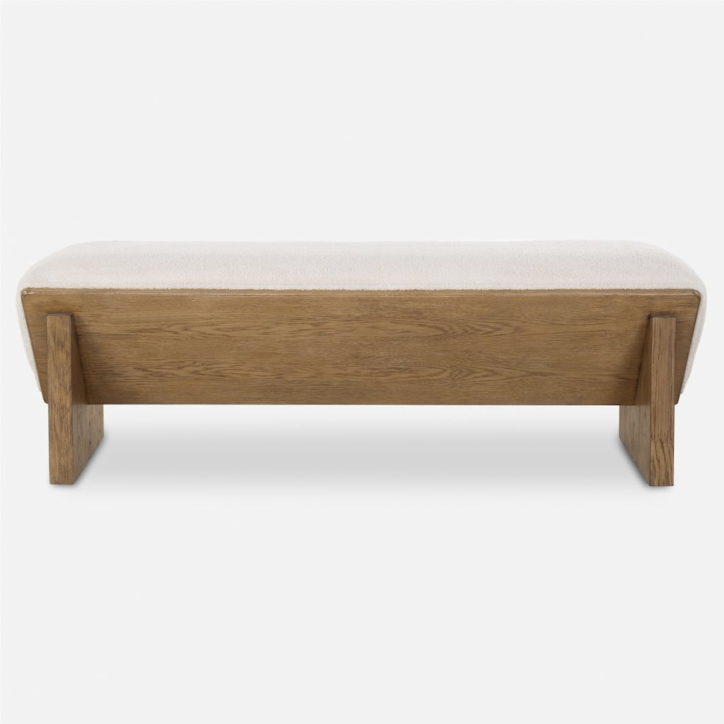 Upholstered Wooden Wedged Bench - 59" - Cream and Brown