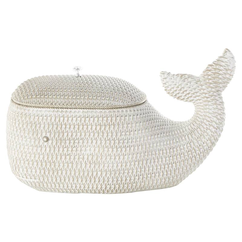 Resin Whale Woven Inspired Storage Decorative Box with Clear Knob - Cream - Roche River Decor