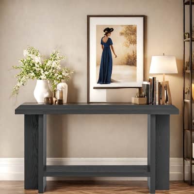 60" MDF Console Table with T-Leg Design and Ash Wood Veneer for Living Room