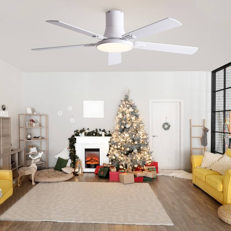 YUHAO AeroLite 48 in. Indoor White Low Profile Standard Ceiling Fan with Bright White Integrated LED Light Kit, Remote Included