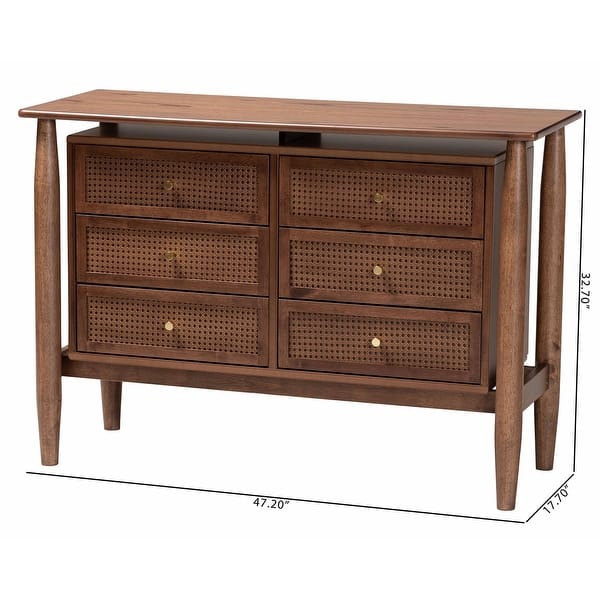 Alyssa Japandi Walnut Brown Wood 6-Drawer Dresser