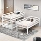 preview thumbnail 7 of 13, Wood Twin Size Bunk Bed with Storage Staircase & Full-Length Guard Rail, Triple Bunk Frame w/Slats Support for Bedroom