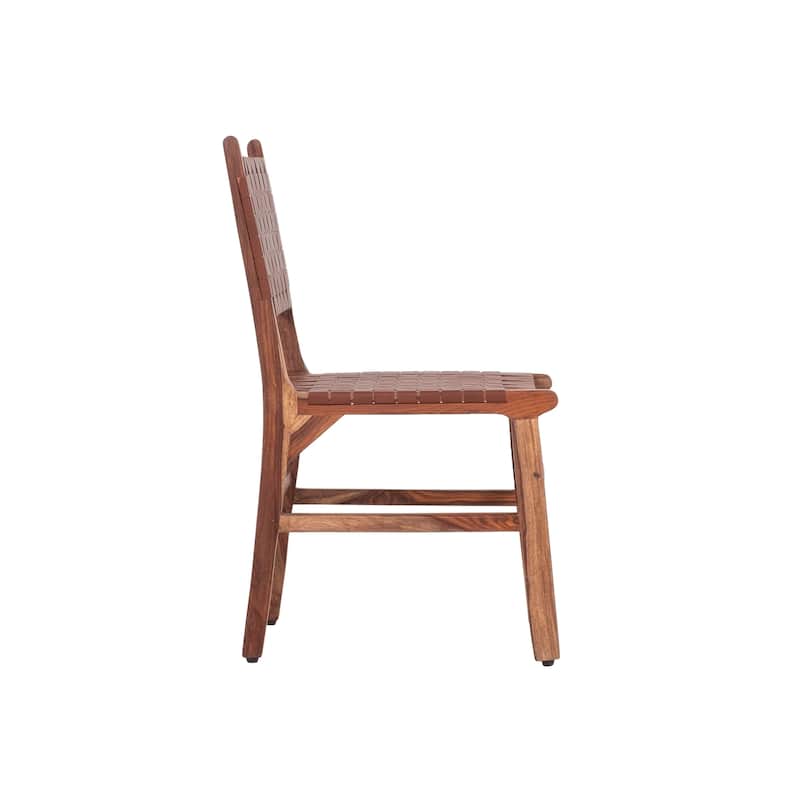 Orson Solid Wood Dining Chair with Brown Woven Leather Back/Seat (set of 2)