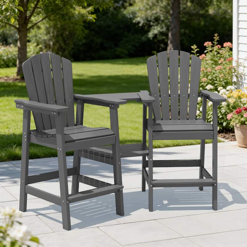 Outdoor Tall Adirondack Chair Set of 2 with Connecting Tray