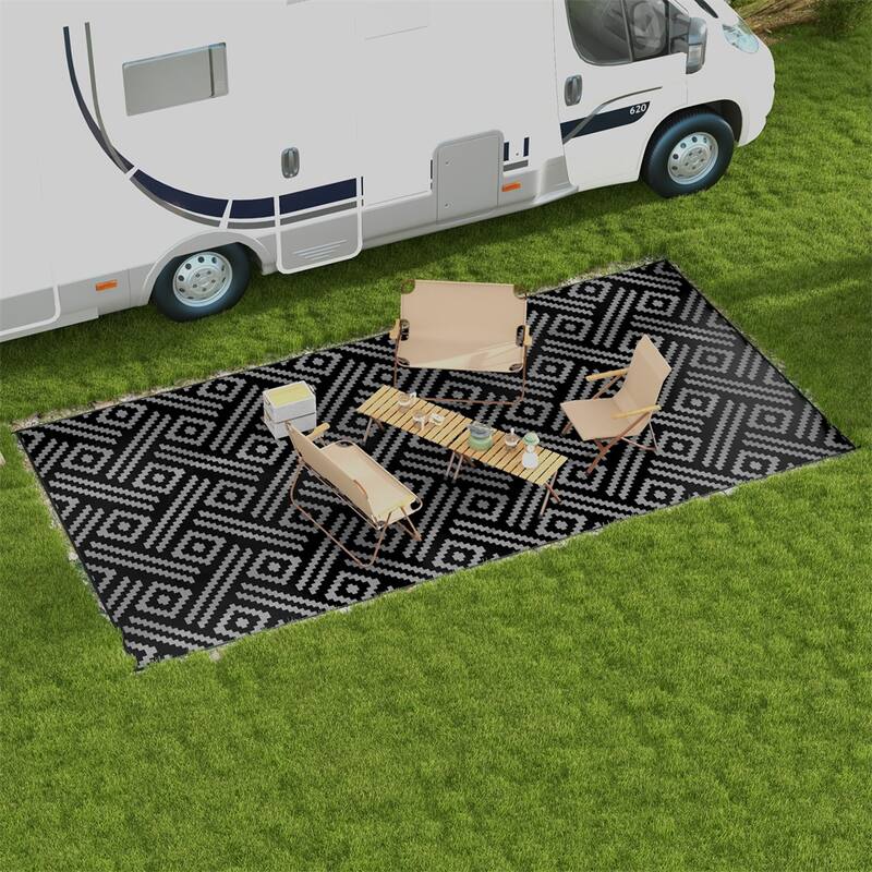 Reversible Outdoor Rug with Carry Bag Large Picnic Blanket for Camping, RV Trips, Beach