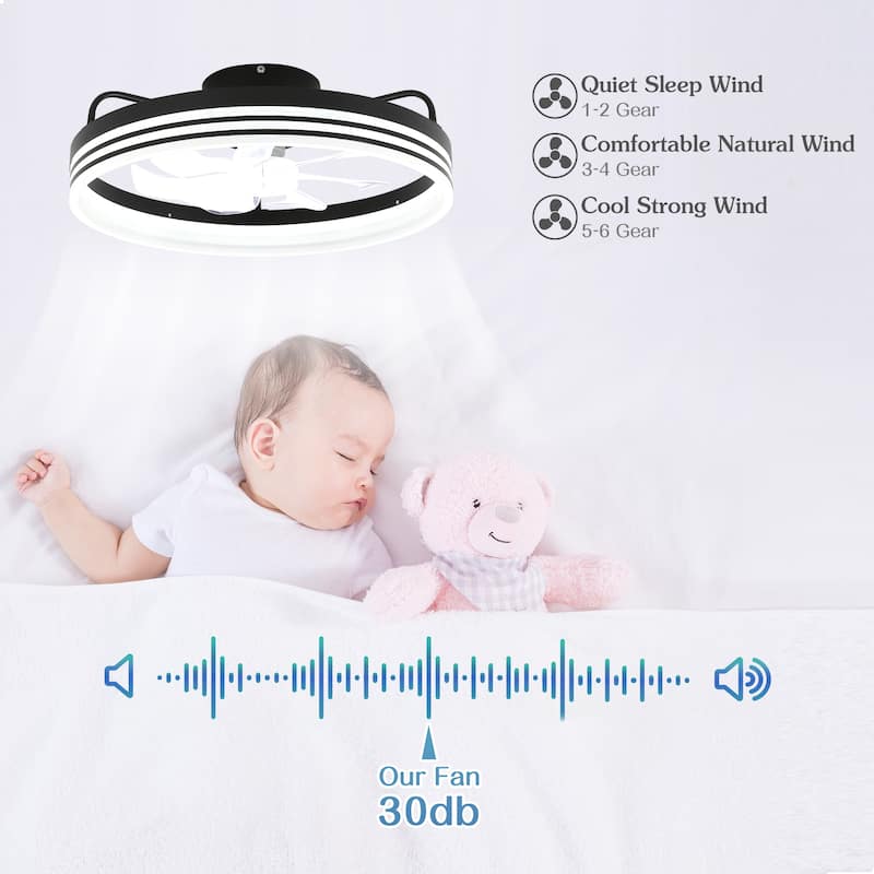 Cusp Barn 20-In Low Profile Fandelier Ceiling Fan with Light, Modern Flush Mount Dimmable LED Ceiling Light with APP Control