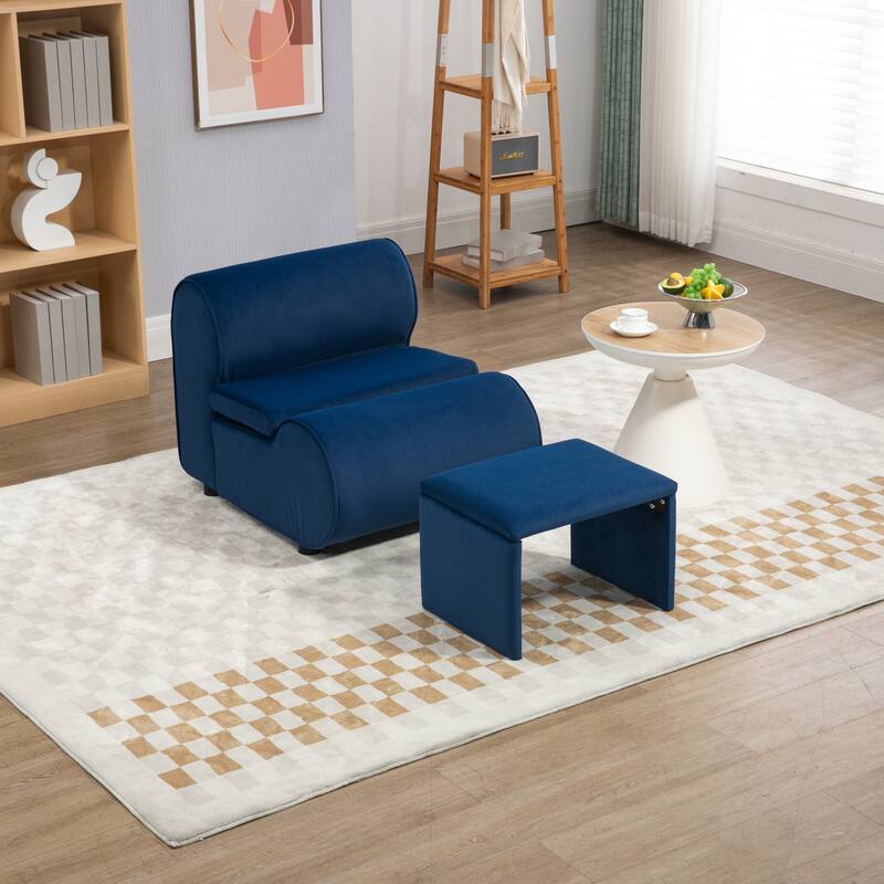 Upholstered Tufted Living Room Chair Textured velvet Fabric Accent Chair with Metal Stand - Navy
