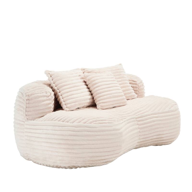 Corduroy Bean Bag Chair, Foam-Filled Lazy Floor Sofa with 3 Pillows, Soft Upholstered Lounge Chair for Adults & Teens