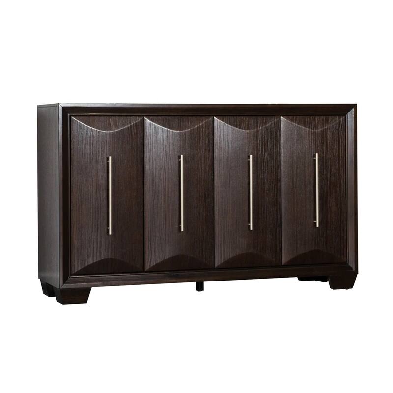 4 Doors Wooden Server with Nickel Appliance Pull Handle - Espresso