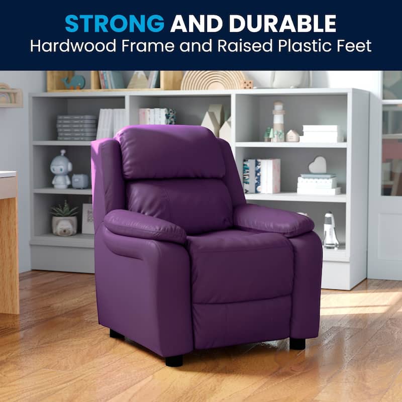 Deluxe Padded Contemporary Kids Recliner with Storage Arms