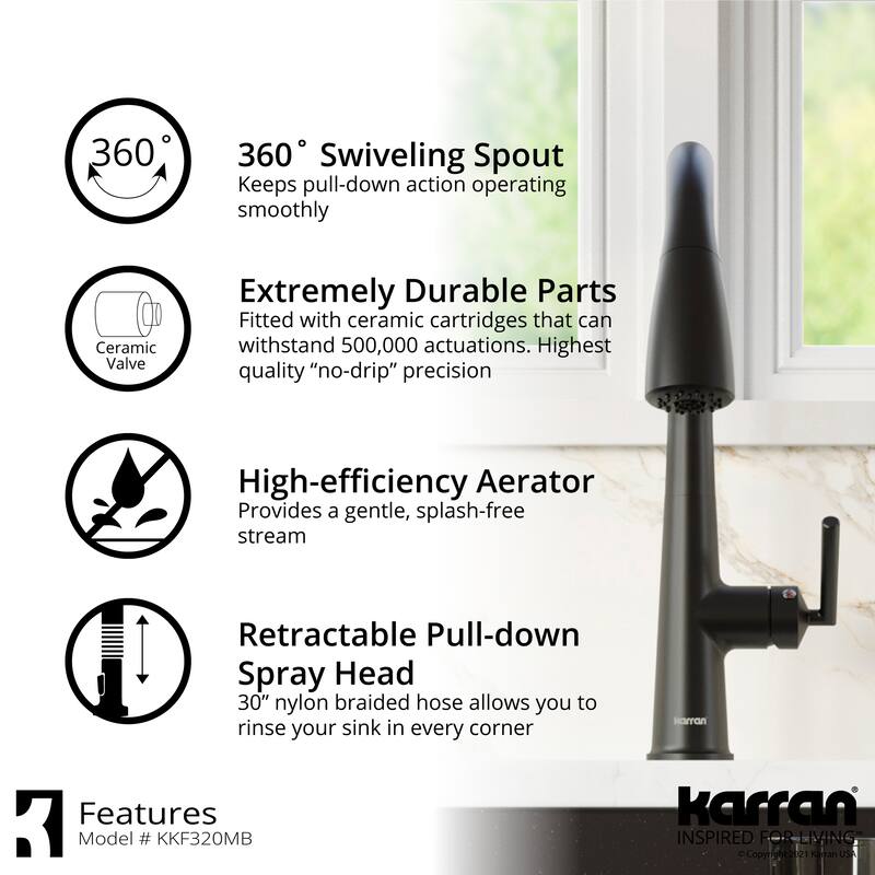 Karran Kentland One-Handle Pull Down Dual Function Sprayer Kitchen Faucet