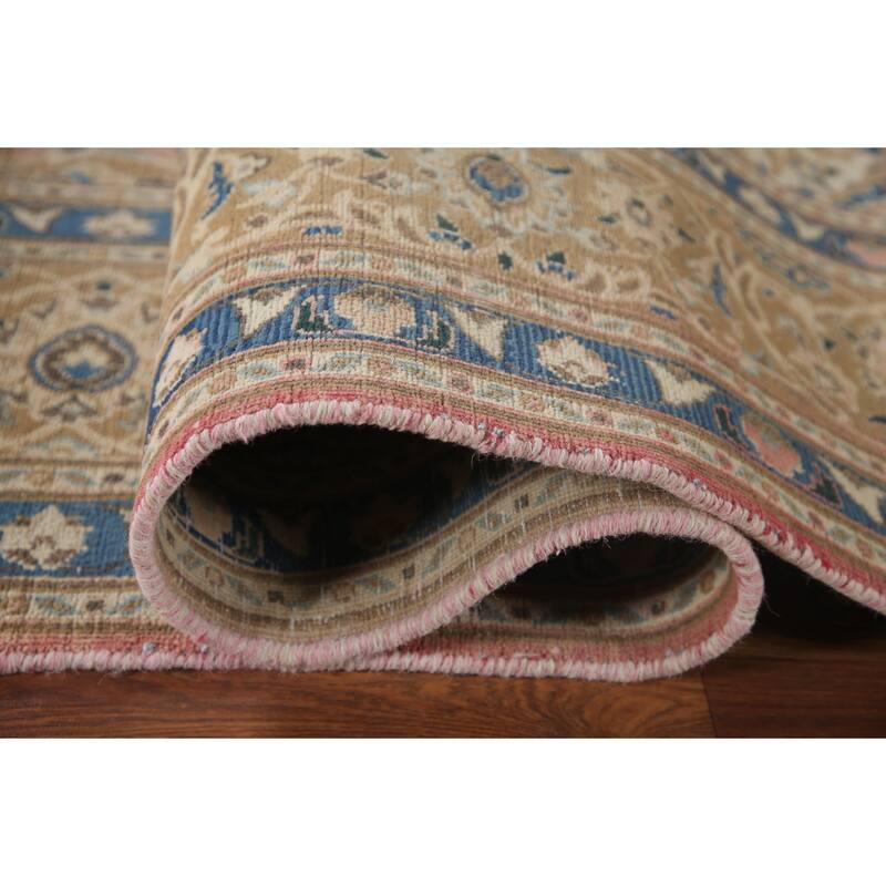 Vegetable Dye Distressed Mashad Persian Rug Antique Handmade Wool Carpet - 7'10" x 10'9"