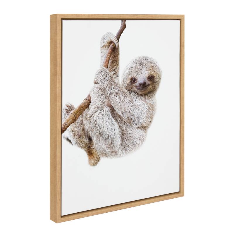 Kate and Laurel Sylvie Baby Sloth Hanging Around Framed Canvas by Amy Peterson Art Studio - 18x24 - Brown