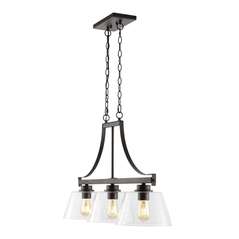 Caleb 36" 3-Light Industrial Farmhouse Iron/Glass Linear LED Pendant, Oil Rubbed Bronze/Clear by JONATHAN Y - 3 Light