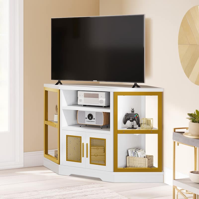 Farmhouse Corner TV Stand Entertainment Center Media Console for TVs up to 55" with Power Outlet