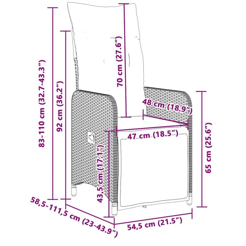 vidaXL Bistro Set Black Poly Rattan - 21.5 x 23.0 x 36.2
