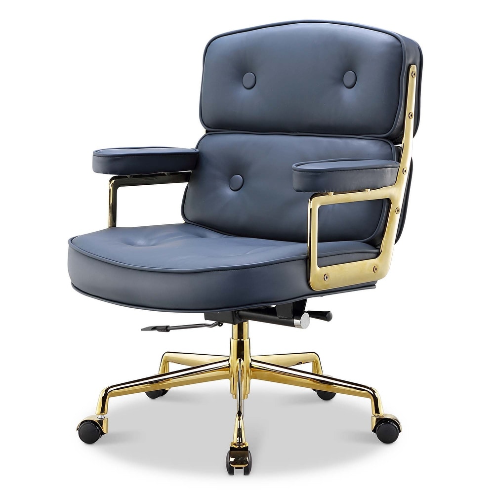 Blue leather discount desk chair