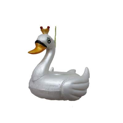 Swan With Golden Crown Pool Float Christmas Holiday Ornament Glass - White