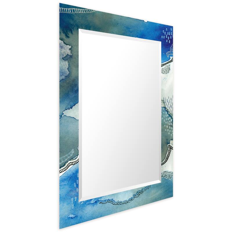 "Subtle Blue"Abstract Rectangular Beveled Wall Mirror on Free Floating Tempered Glass - Multi