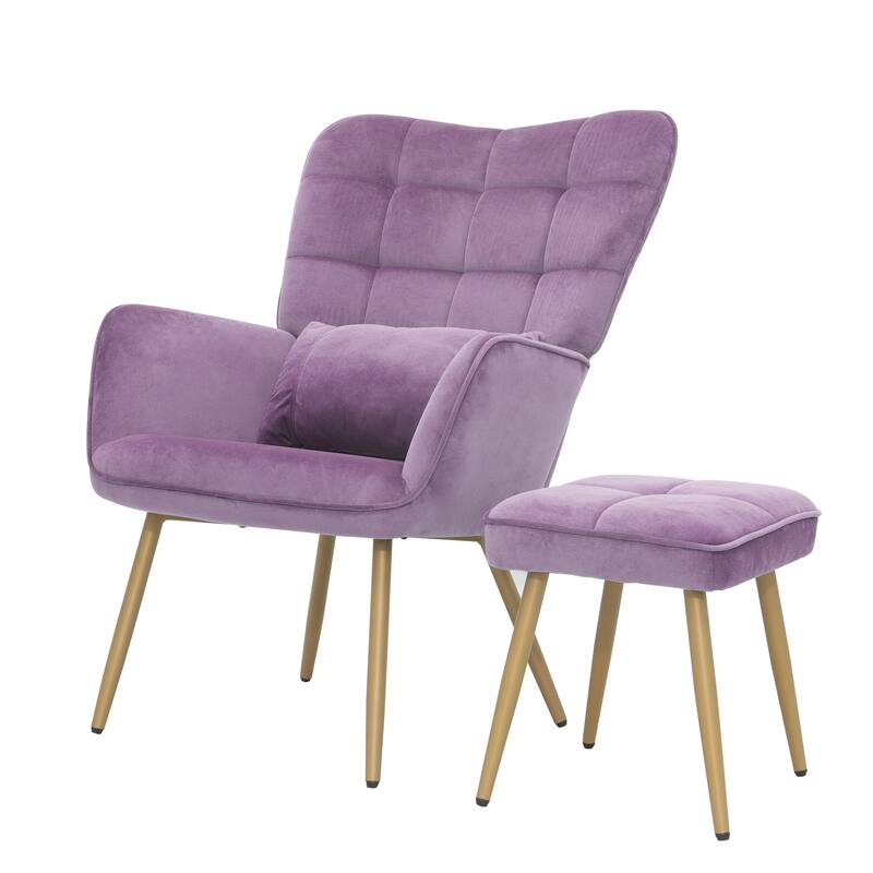 Maypex Upholstered Wing back Chair with Ottoman and Toss Pillow