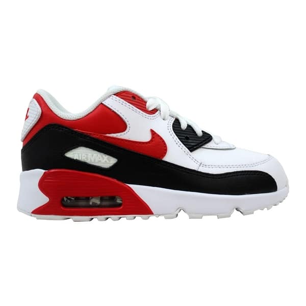 Shop Nike Air Max 90 Leather White University Red Black Pre School 833414 107 Size 2 Medium Overstock 27731326