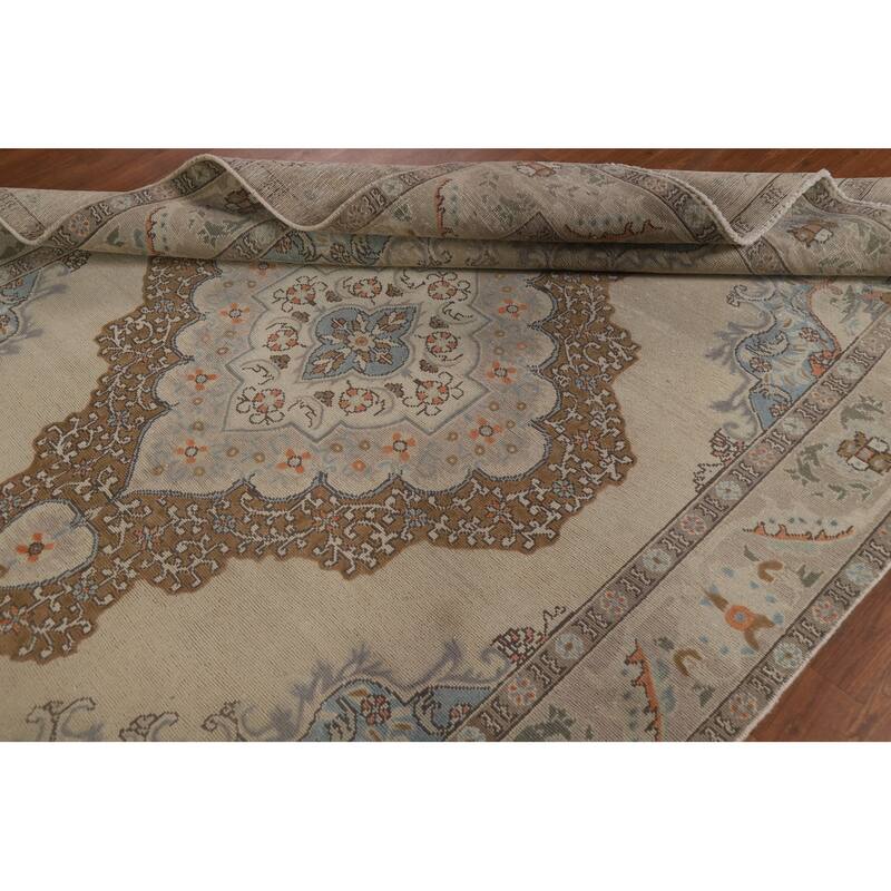 Vintage Medallion Distressed Tabriz Persian Rug Handmade Wool Carpet - 6'6" x 9'6"