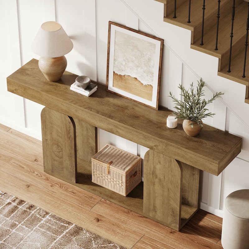 70.87-inch Wood Console Table, Farmhouse Sofa Table with 2-tier storage